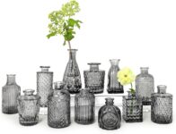 SUPMIND Bud Vases Set, 12 Pieces Black Bud Vases Bulk Small Flower Vases for Centerpieces, Mini Vintage Vase for Rustic Wedding Home Table Decoration