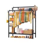 Sakugi Double Clothes Rail with Storage Shelves, 111x43x153cm, Black