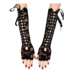 SamHeng Womens Fingerless Satin Gloves with Lace Tie