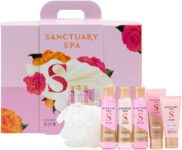 Sanctuary Spa Lily & Rose Perfect Pamper Parcel Gift Set for Women, Body Wash, Bath Float, Body Scrub, Body Lotion, Hand Cream & Body Puff, Floral Bath & Body Collection