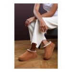 Saskia Faux-Suede Fur-Lined Micro-Heel Boots – Tan