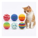 Satiskid 6-Pack Hand-Knitted Cat Toy Balls, 4.5cm, Bell, Random Color