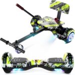Scooter with adjustable seat, 6.5-inch self-balancing all-terrain scooter, hoverboard, LED lighting and Bluetooth