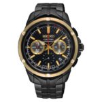 Seiko Coutura Mens Black Dial Chronograph Black IP Bracelet Watch