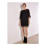 Sequin Embellished Crepe Shift Dress