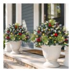 Set of 2 Outdoor Pre-Lit Christmas Tree Urn Fillers