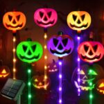 Set of 6 Solar Pumpkin Stake Lights for Halloween Decorations Outdoor, Colour Changing Lights, Light up Decorations, Pathway Party Porch Yard Decor (HUK119)
