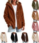 Sherpa Fleece Hooded Coat for Women Uk Button Down Winter Hoodies Jackets