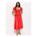 Shirred Dropped Waist Midi Dress – Light Coral
