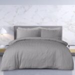 Sleepdown Premium Hotel Quality Satin Stripe Duvet Cover Set with Pillowcases Quilt Bedding Soft Easy Care Luxury Bed Linen – Grey – King (230cm x 220cm)