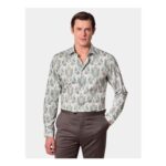 Slim Fit Green & White Paisley Dobby Curtis Shirt