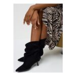 Slouch Kitten Heel Boots – Black
