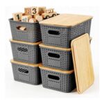 Small 6 Pcs Plastic Storage Box with Bamboo Lid