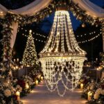 Solar Crystal Chandelier Outdoor 48cm Hanging LED Garden Light