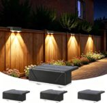 Solar Fence Lights Outdoor Garden, Outdoor Wall Lights with 3 Modes, Waterproof Fence Lights Solar Powered for Garden, Fence, Yard, Front Door, Pathway, Stair (4 Pack)