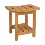 Solid Teak Square Shower Stool with Storage Shelf and Handles