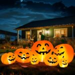 Solpex 240 cm/ 8 FT Halloween Inflatable Decoration Pumpkin Ghost Decoration, 7 Pumpkin set with White LEDs Lighting for Halloween, Party, Garden, Lawn, Yard(Orange & White)