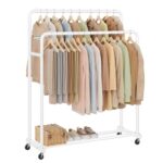 Songmics Heavy Duty Clothes Rail (90kg Capacity, 2 Lockable Wheels), 46.5 x 110x 155.5cm Matte White / Ink Black