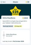 Spend £50 get £25 back in cashpot account specific