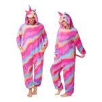 Spooktacular Halloween Rainbow Unicorn Hooded Jumpsuit Pajama, Unisex XL
