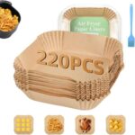 Square Air Fryer Liners, 220Pcs, Nonstick & Greaseproof, 6.5-8.0