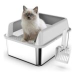 Stainless Steel Litter Tray with Lid, High Sides, Odor Control