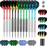 Steel Tip Darts, Professional Metal Darts,12pcs 18 Gram Darts Metal Tip Set with 12 Shafts,24 Extra Flights,2 Flight Protectors and Dart Sharpener,Metal Darts for Dartboard