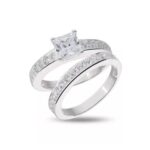 Sterling Silver Two Piece Square Cubic Zirconia Bridal Ring Set