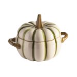 Stoneware Pumpkin Oven Dish – Green Stripe – 18cm