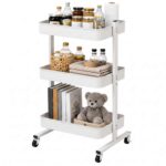 Storage Trolley on Wheels, 3 Tier Trolley for Living Room Kitchen Laundry, Metal Craft Trolley for Book,Veg,Snack,White. Black also
