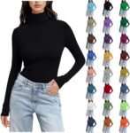 Stretch Turtle Neck Tops for Women Long Sleeve Basic Slim Thermal Pullover