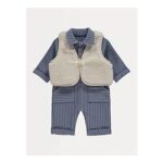 Striped All in One with Fleece Gilet Outfit