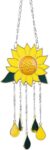 Sunflower Wind Chimes Ornaments, Stained Glass Dripping Sunflower Pendant Window Hanging Panel Decoration with Chain, Flower Wind Chimes Art Decorations for Garden Patio Decor Gift