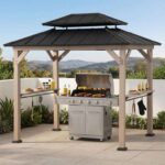 Sunjoy 2.7 x 2.1m Brown Wood Frame Hardtop BBQ Grill Gazebo