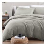 Super King 4pc Bedding Set: Duvet Cover, Fitted Sheet, Silver