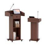 Suuiwau Podium with Wheels and Concealed Cable Hole for Mics