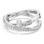 Swarovski Hyperbola Ring with Clear Mixed-Cut Stones Rhodium-Finished Setting