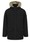 TAKASHI MULTI-POCKET PADDED PARKA COAT WITH FAUX FUR TRIM HOOD IN BLACK