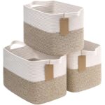 TIMEYARD 3 Pack Cotton Rope Storage Baskets for Shelves Woven Basket Brown 33x25x22.5cm – Sold by TIMEYARD / FBA