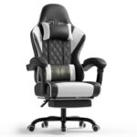 TRIUMPHKEY Gaming Chair, Ergonomic Computer Chair with USB Massage Lumbar Support, Reclining Backrest, Headrest, Footrest White