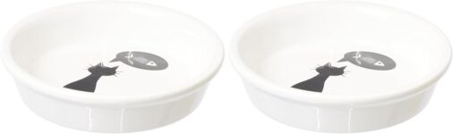TRIXIE Shallow Ceramic Bowl for Cats Whisker-Friendly Shape, Non-Slip & Dishwasher Safe Suitable for Wet & Dry Food White, 0.25 l, ø 13 cm (Pack of 2)