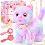 Tagitary Plush Interactive Electronic Cat Toy for Kids – Moves, Meows, Wags Tail – Stuffed Animal With Leash – Easter, Christmas, Birthday Gift for Toddlers