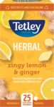 Tetley Zingy Lemon & Ginger Herbal Tea Bags – Naturally Caffeine-Free – Perfectly Balanced Citrus & Spice Infusion – Ideal for Relaxation – Rainforest Alliance Certified – 25 Teabags (1 Pack)