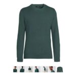 Textured Crew Neck Jumper with Wool – Dark Green