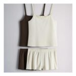 The Set 2 Pack Pointelle Cami and Short Pyjama Sets Brown/Cream