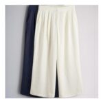 The Set 2 Pack Pull on Pleated Front Wide Leg Trousers with Linen Navy