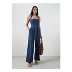 The Very Collection Denim Halter Jumpsuit – Dark Wash