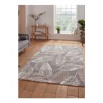 Think Rugs Flores Grey Botanical Washable Rug – 160 X 230cm