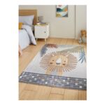 Think Rugs Grey Vida Kids Lion Washable Rug – 80 X 150cm