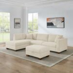 Thomasville Walsen Cream Fabric Corner Sofa with Storage Ottoman in 2 Configurations At Checkout
